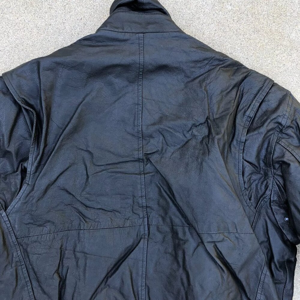 Vintage PHASE 2 Leather Bomber Jacket Men's XL Motorcycle Black Full Zip Coat - Picture 3 of 12